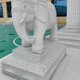 安徽 白麻花岗岩动物异形石雕-大象