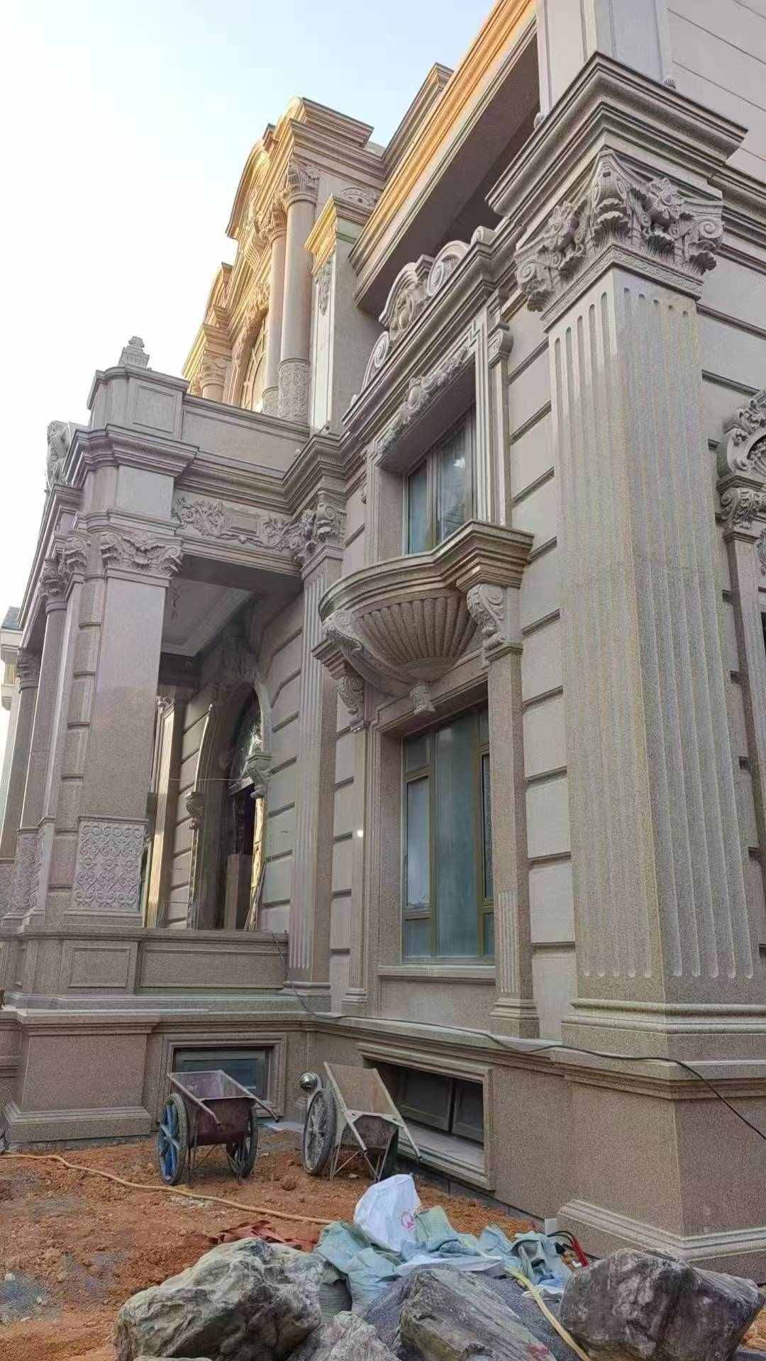 安徽 黄金麻花岗岩光面别墅外墙干挂施工完成