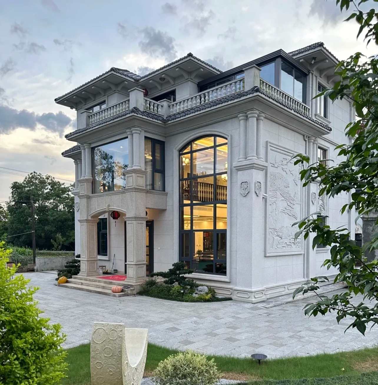 安徽 白麻花岗岩私人别墅干挂石材豪华定制