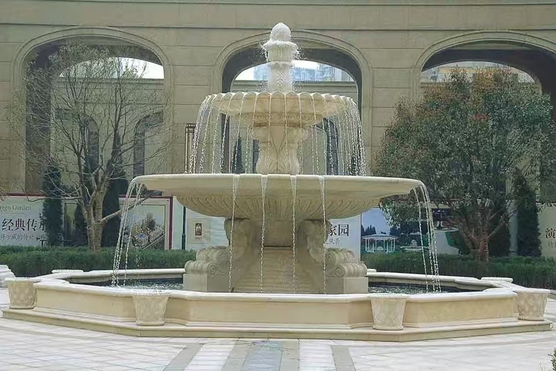 安徽 黄金麻花岗岩异型加工——户外庭院石雕流水喷泉