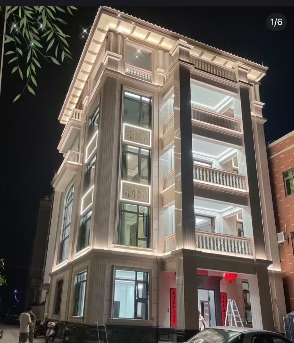 安徽 芝麻白花岗岩别墅外墙夜间效果