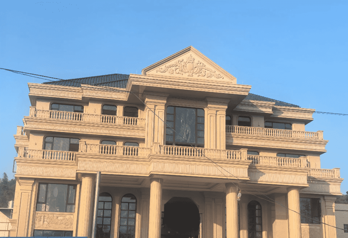 安徽黄金麻别墅外墙干挂石材效果示例